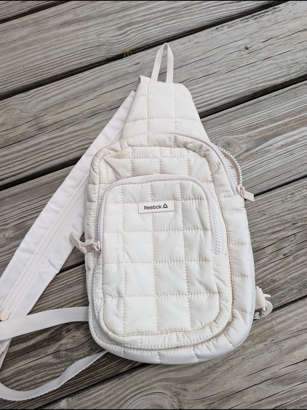 Reebok Quilted Sling Bag in Off-White